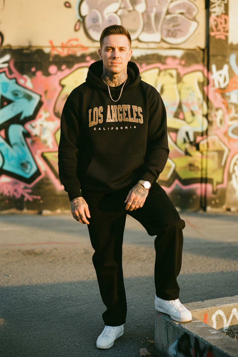 White man black hoodie