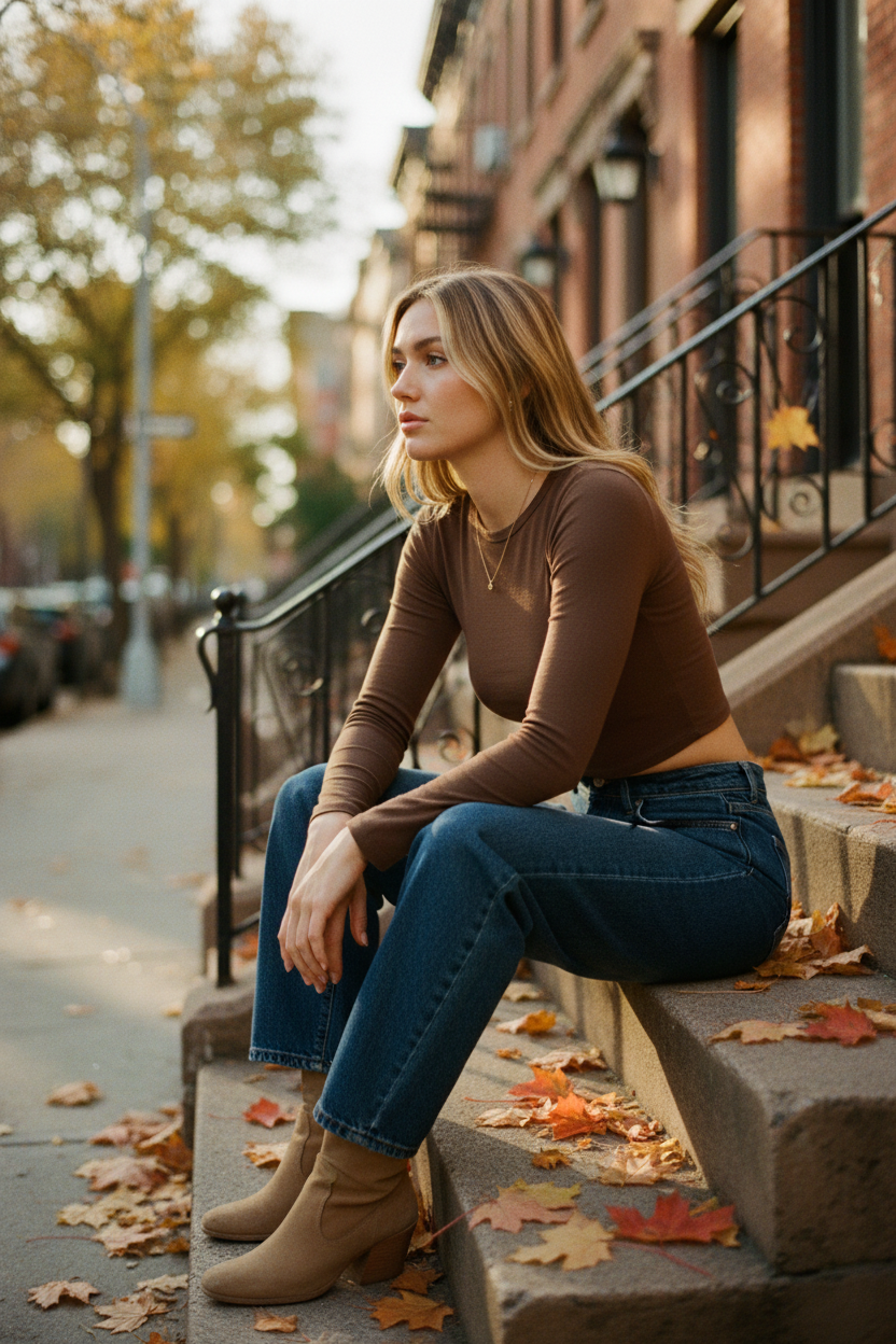 White woman brown stoop