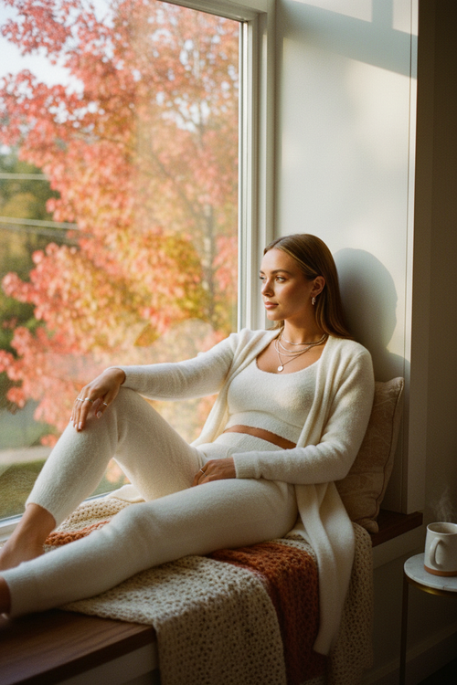 White woman white window seat